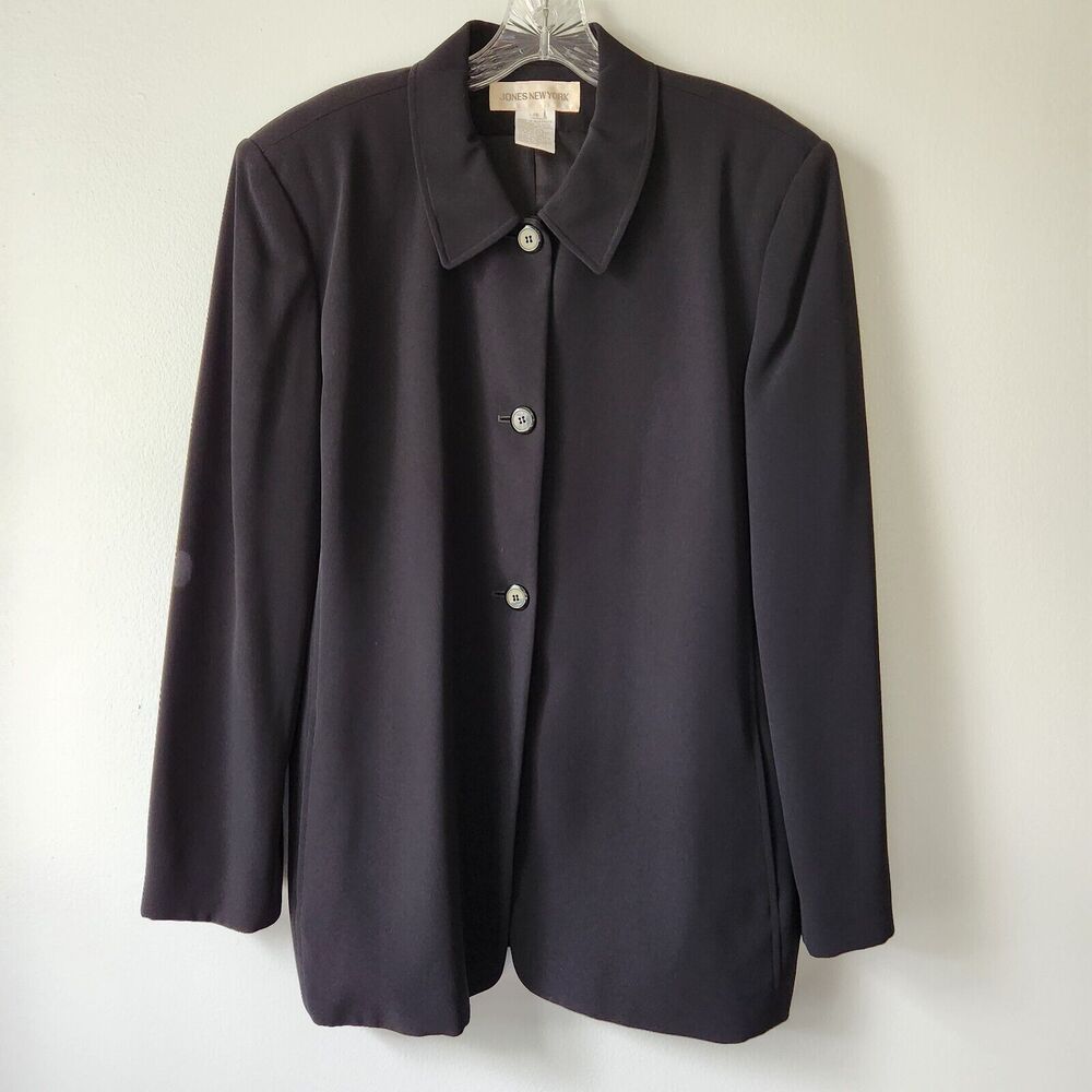 Jones New York Blazer Women's 16 Black Jacket Office Career Classic Minimalist